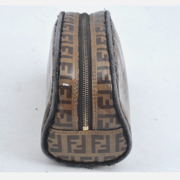 RARE🦄 Authentic FENDI Vintage Zucchino Pouch Purse PVC Leather Brown - Picture 3 of 12